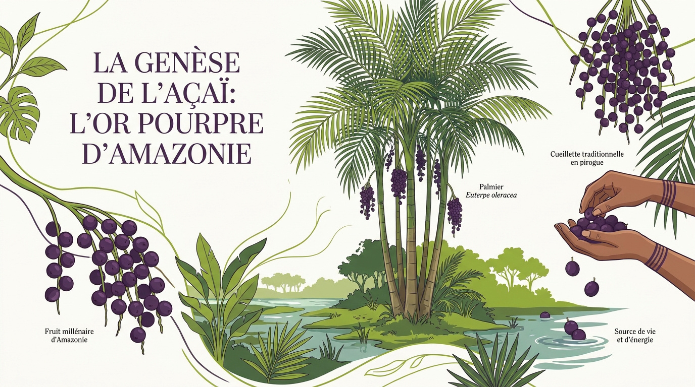 Baies d'açaï pourpres récoltées dans la forêt amazonienne