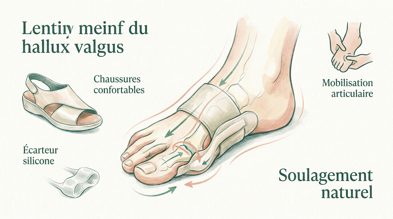 Illustration d'un pied avec hallux valgus et dispositifs de protection orthopédique