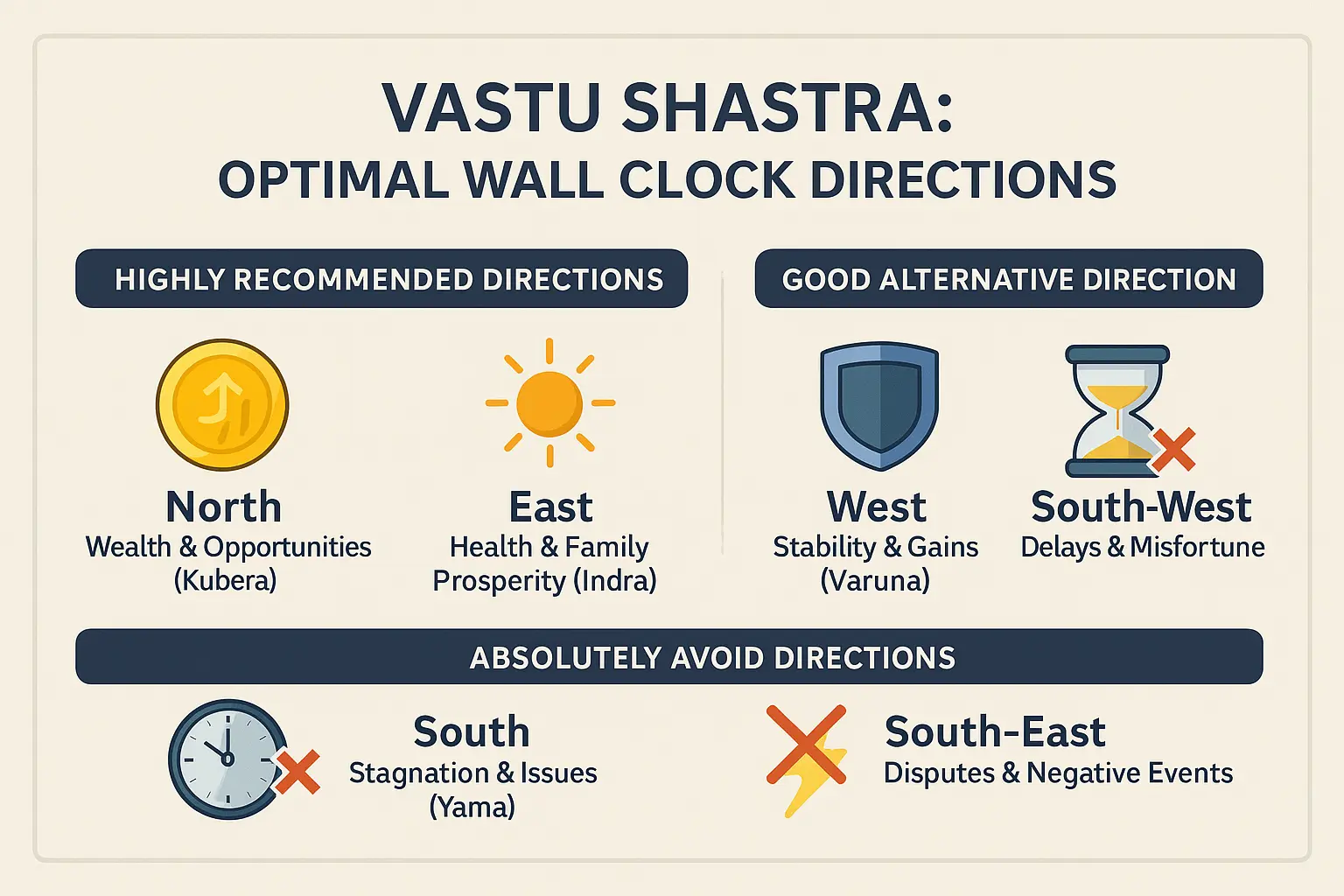 Vastu-compliant wall clock placement diagram