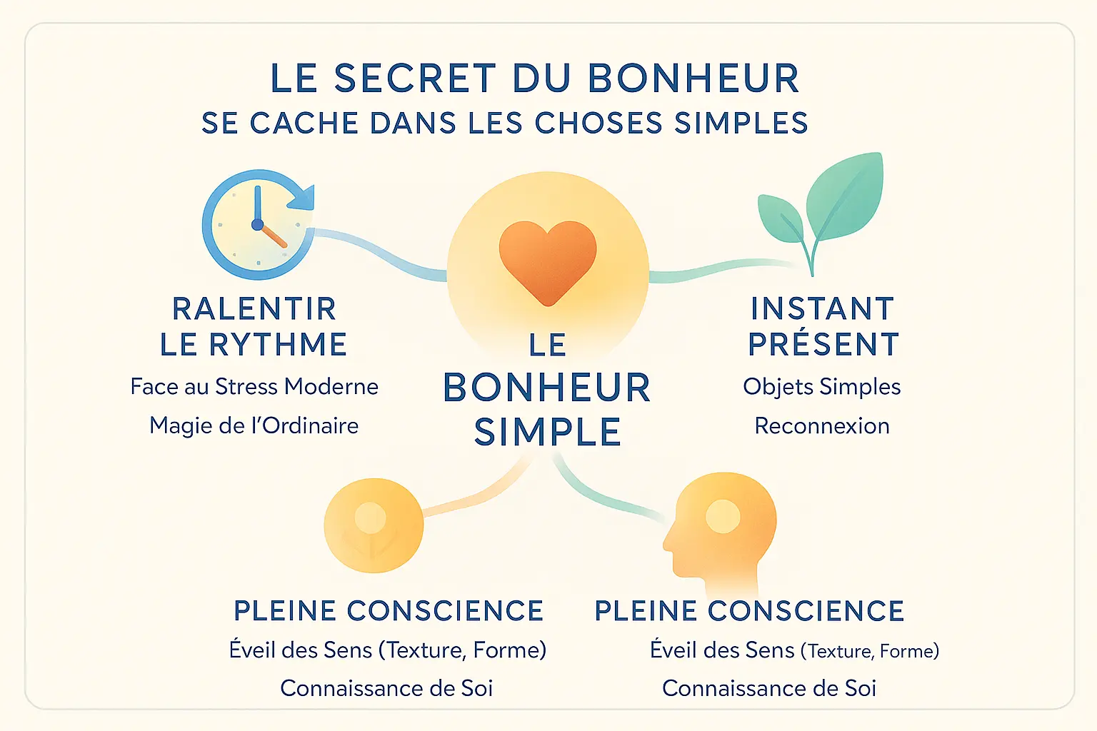 Illustration d'<strong>objets simples évoquant le bonheur</strong>