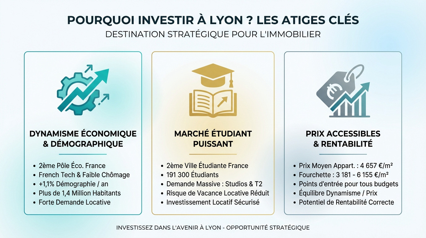 Panorama de la ville de Lyon mettant en avant son architecture et son attractivité immobilière