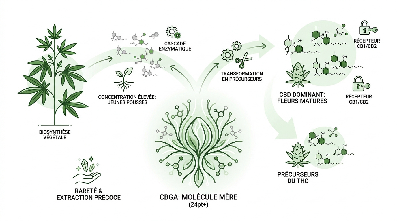 Schéma de la biosynthèse des cannabinoïdes à partir du CBGA