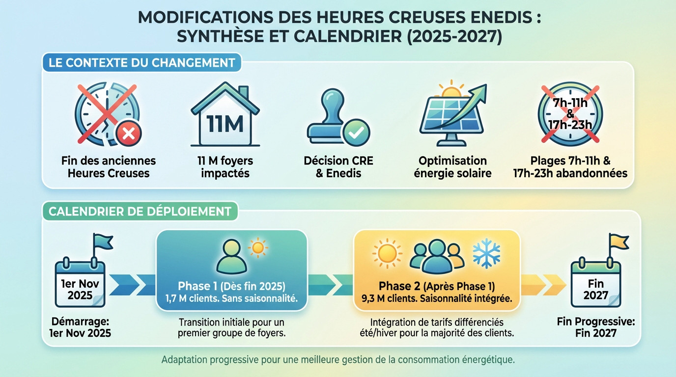<strong>Calendrier de déploiement des nouvelles heures creuses Enedis 2025-2027</strong>