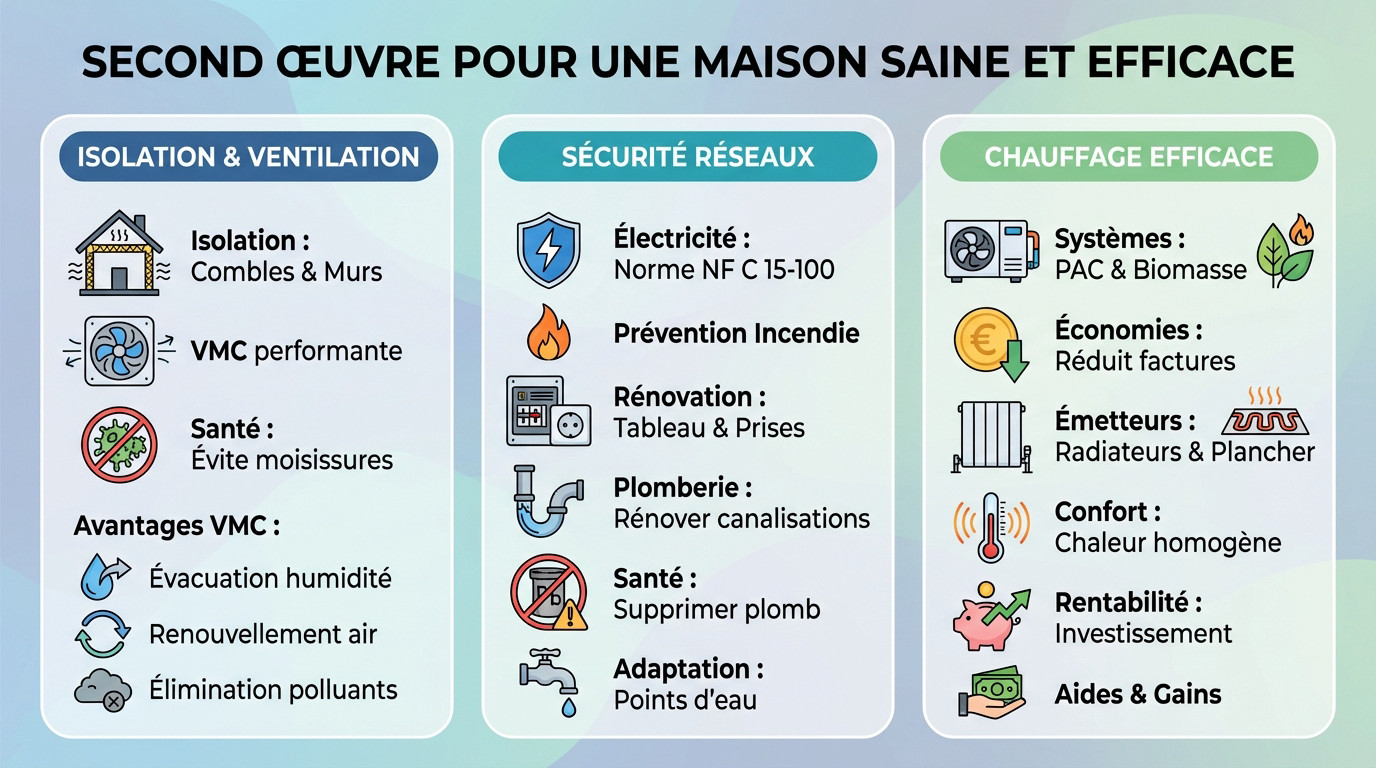 Illustration des travaux de second œuvre pour une maison saine
