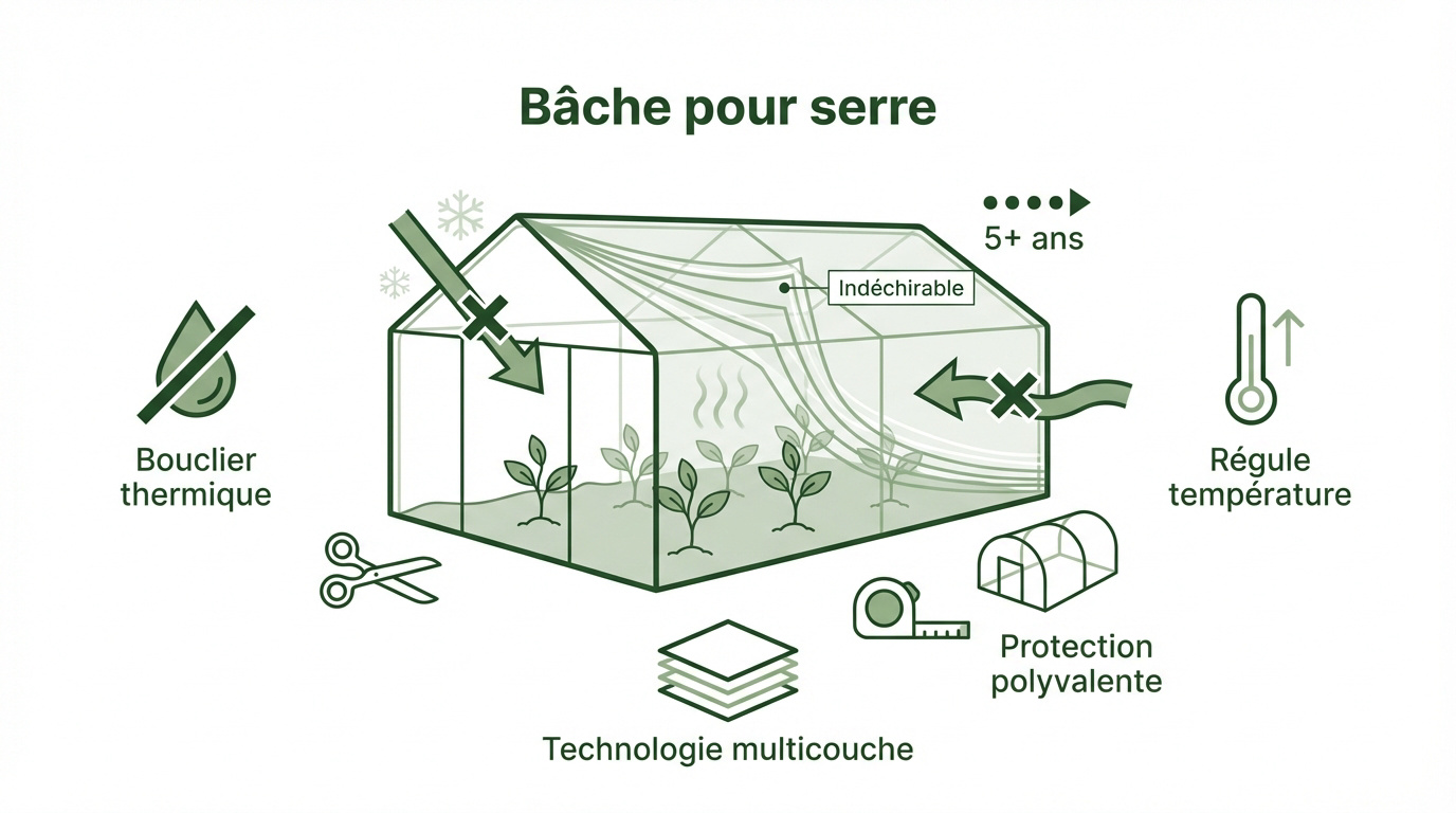 Installation d'une bâche pour serre transparente sur une structure en arceaux