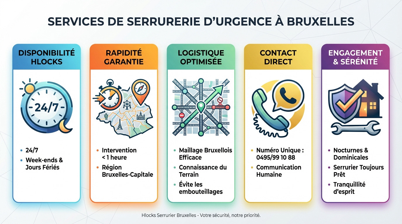 Infographie sur les services de serrurerie d'urgence disponibles à Bruxelles