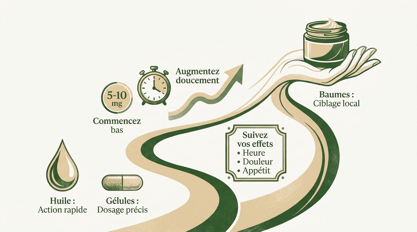Dosage progressif du CBD pour seniors avec huiles et gélules