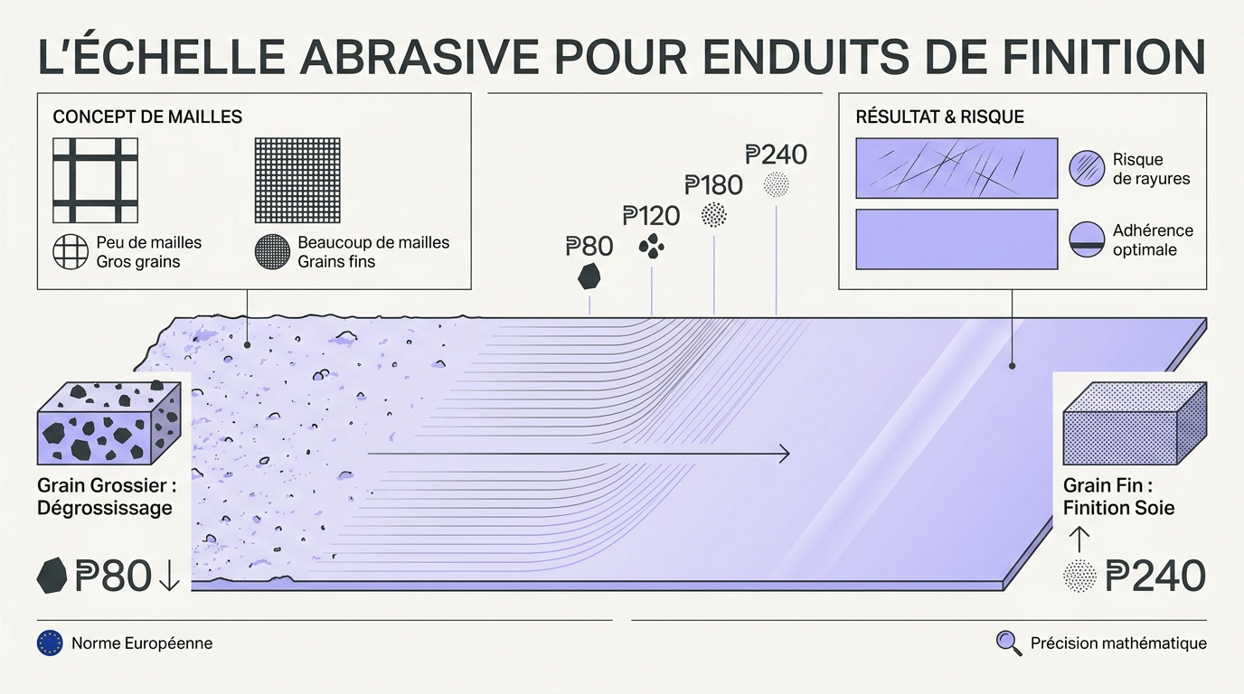 Tableau des grains abrasifs pour enduit