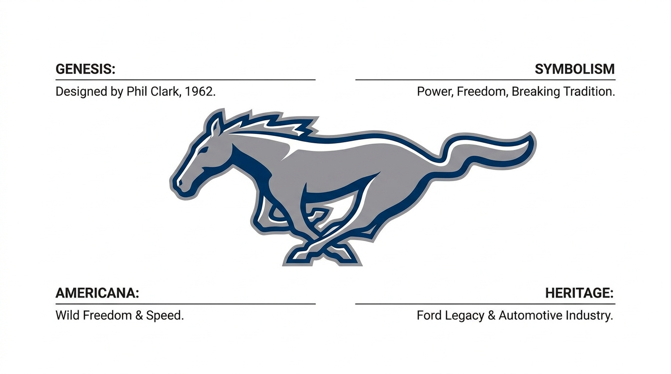 Logo Ford Mustang original représentant un poney au <strong>galop vers la gauche</strong>« ></p>
<p>La validation confirme le galop vers la gauche. Ce choix défie les conventions de lecture. Consultez ce <a href=