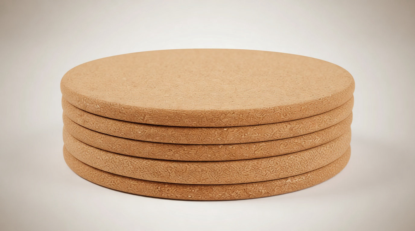 Pile de dessous de plat ronds en liège naturel, reconnus pour leur légèreté et leur isolation thermique