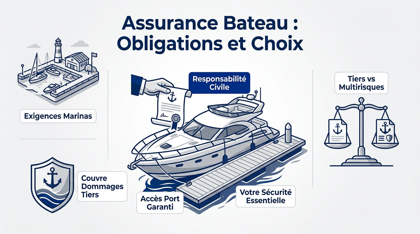 Bateau de plaisance amarré dans un port nécessitant une assurance