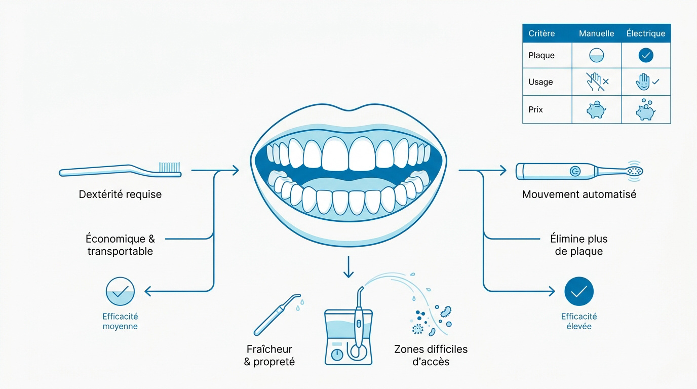 Comparaison brosse à dents manuelle et électrique