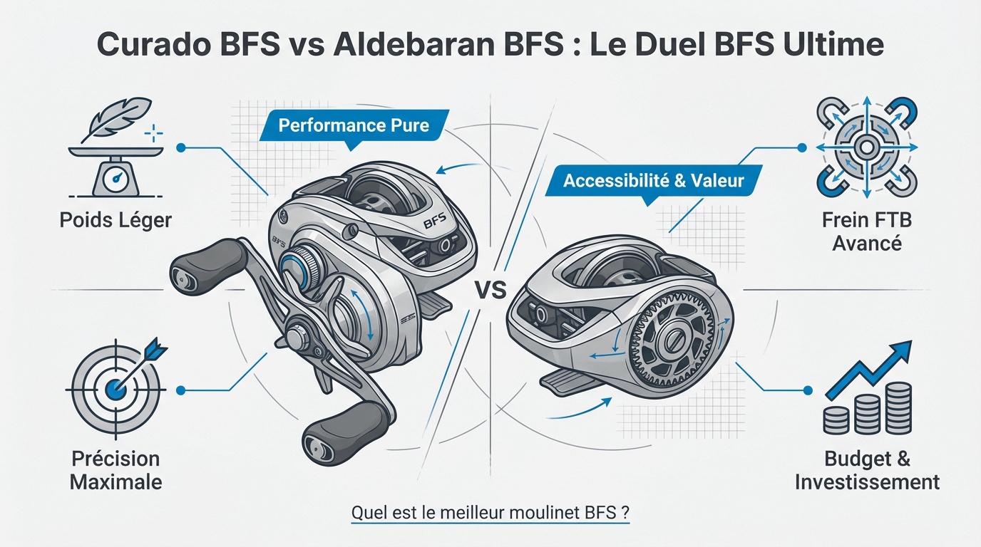 Comparatif technique entre les moulinets Shimano Curado BFS et Aldebaran BFS au bord de l
