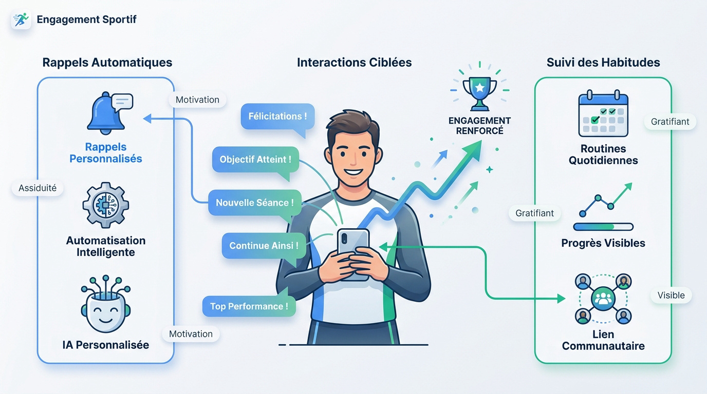 Infographie montrant les leviers de l'engagement sportif via la personnalisation numérique