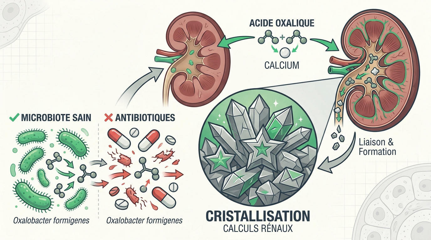 Schéma de la formation des calculs rénaux d'oxalate
