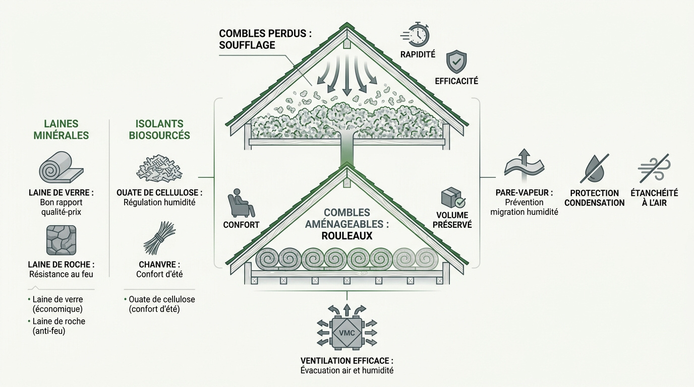 Comparaison des techniques d'isolation des combles par soufflage et rouleaux