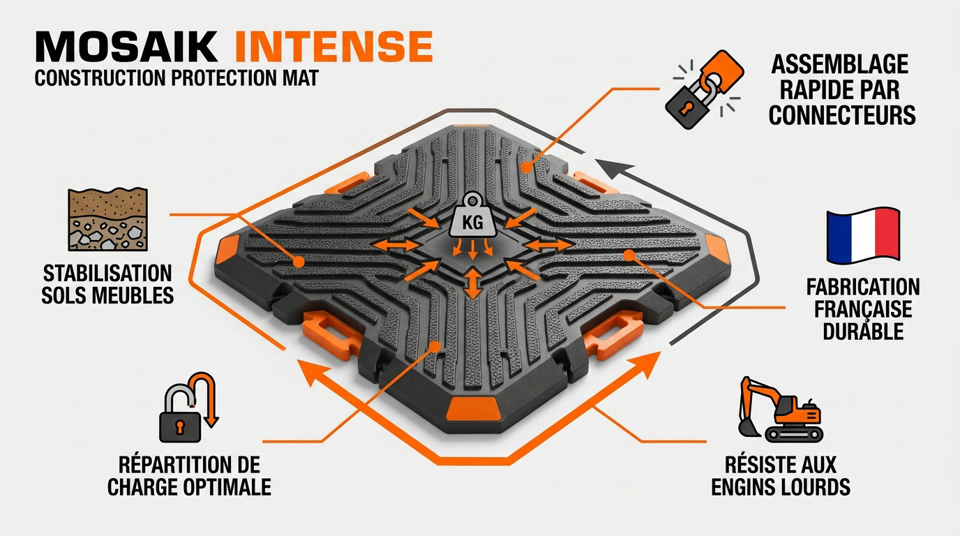 Infographie technique de la plaque de roulage MOSAIK INTENSE pour sols meubles