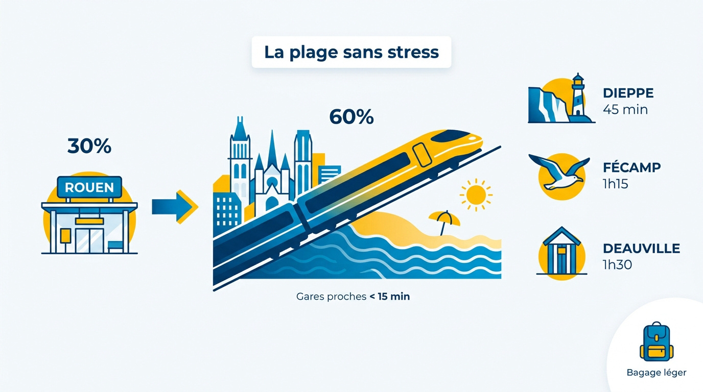 Train Nomad en gare de Rouen prêt pour un départ vers la côte normande
