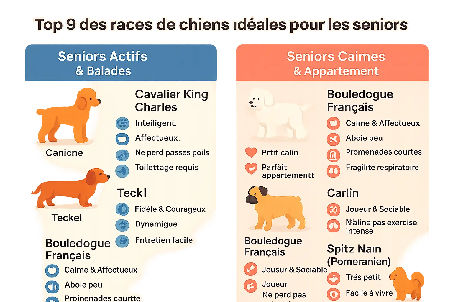 Chiens adaptés aux personnes âgées : seniors actifs et calmes
