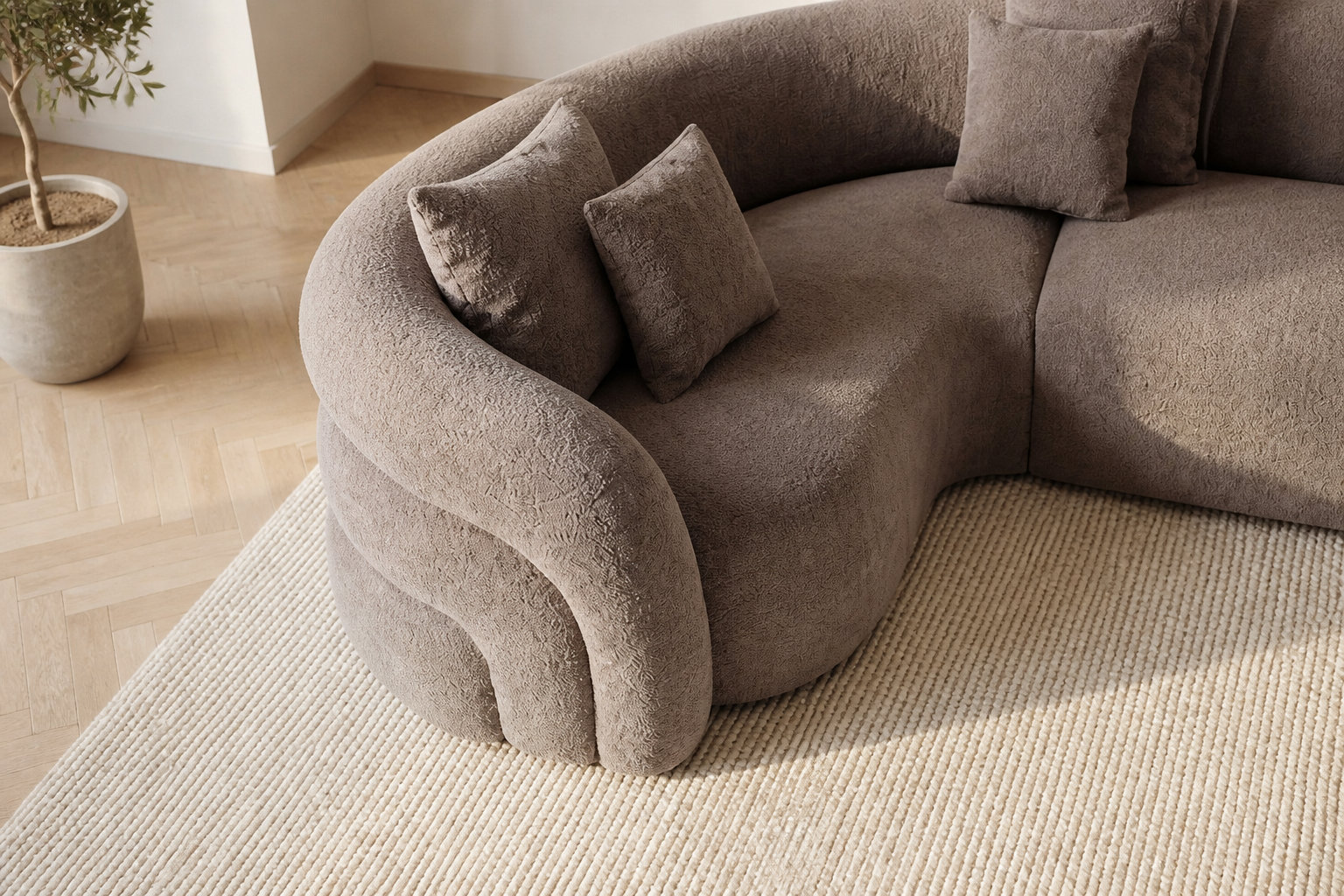 Angle gauche LAPIOTA taupe : générosité et convivialité au salon