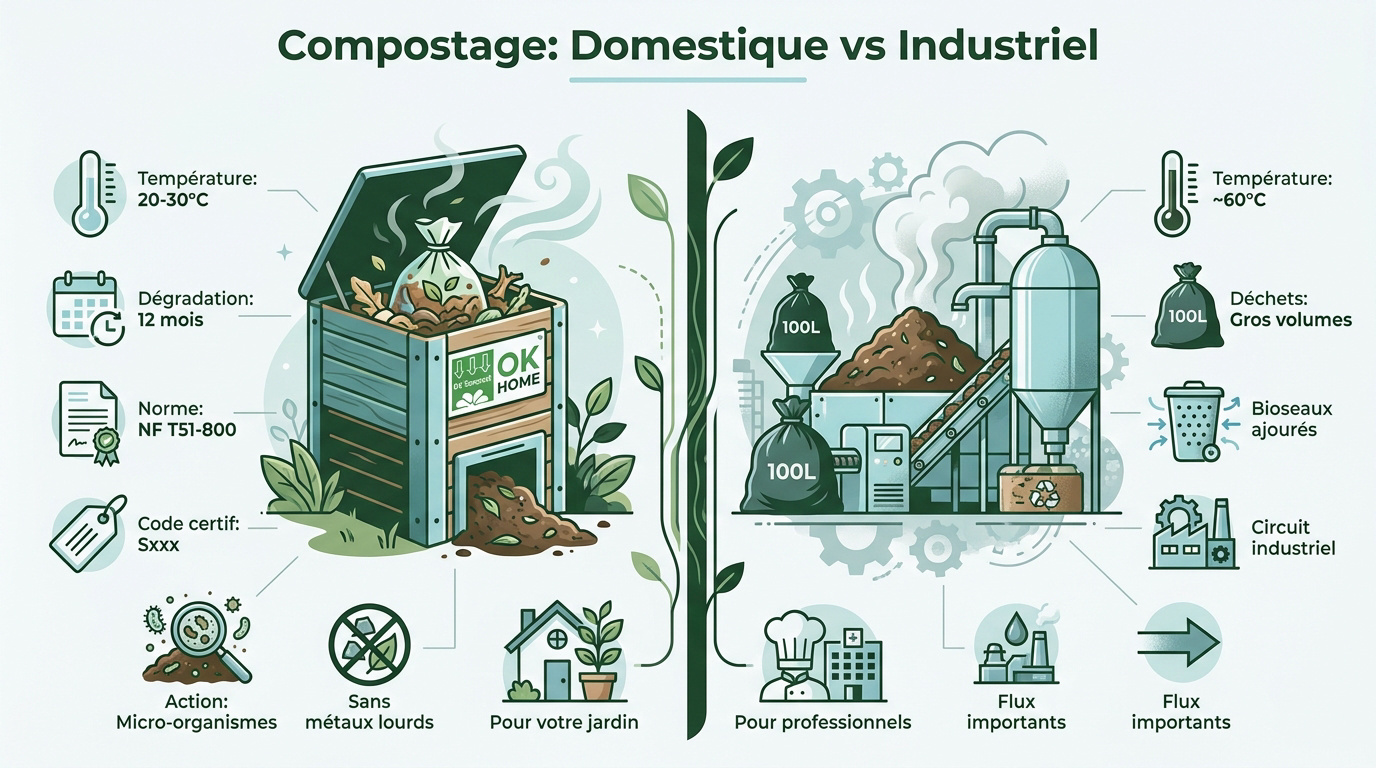 Comparaison entre le compostage domestique et industriel pour les sacs biodégradables