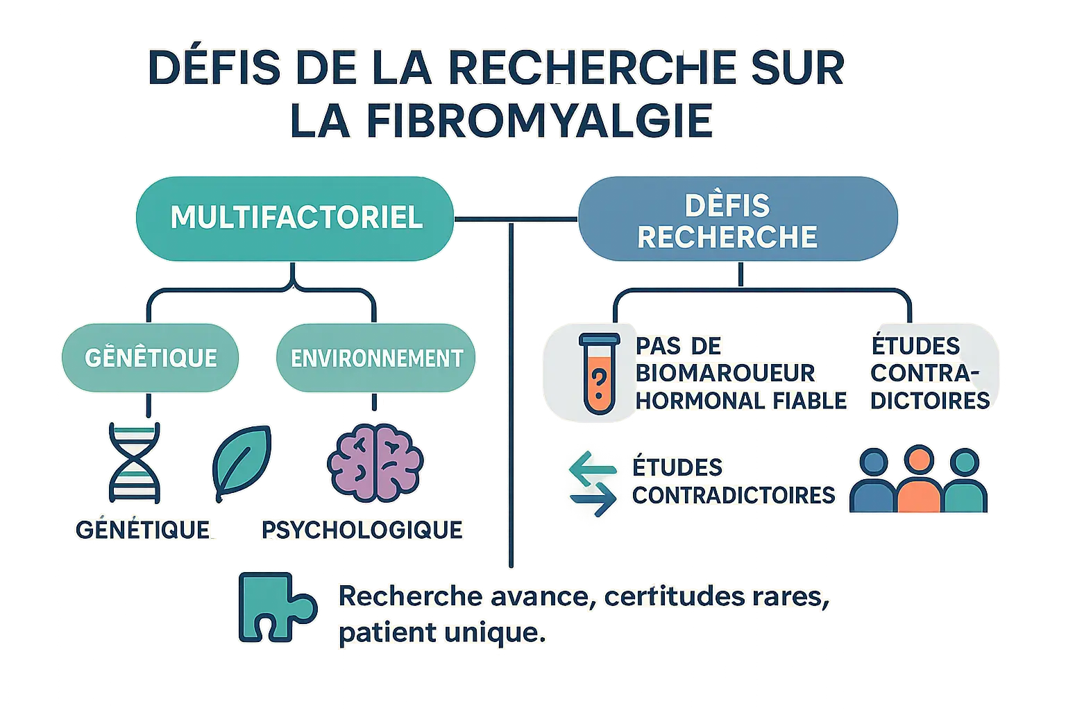 Représentation visuelle des défis liés à la recherche sur la fibromyalgie