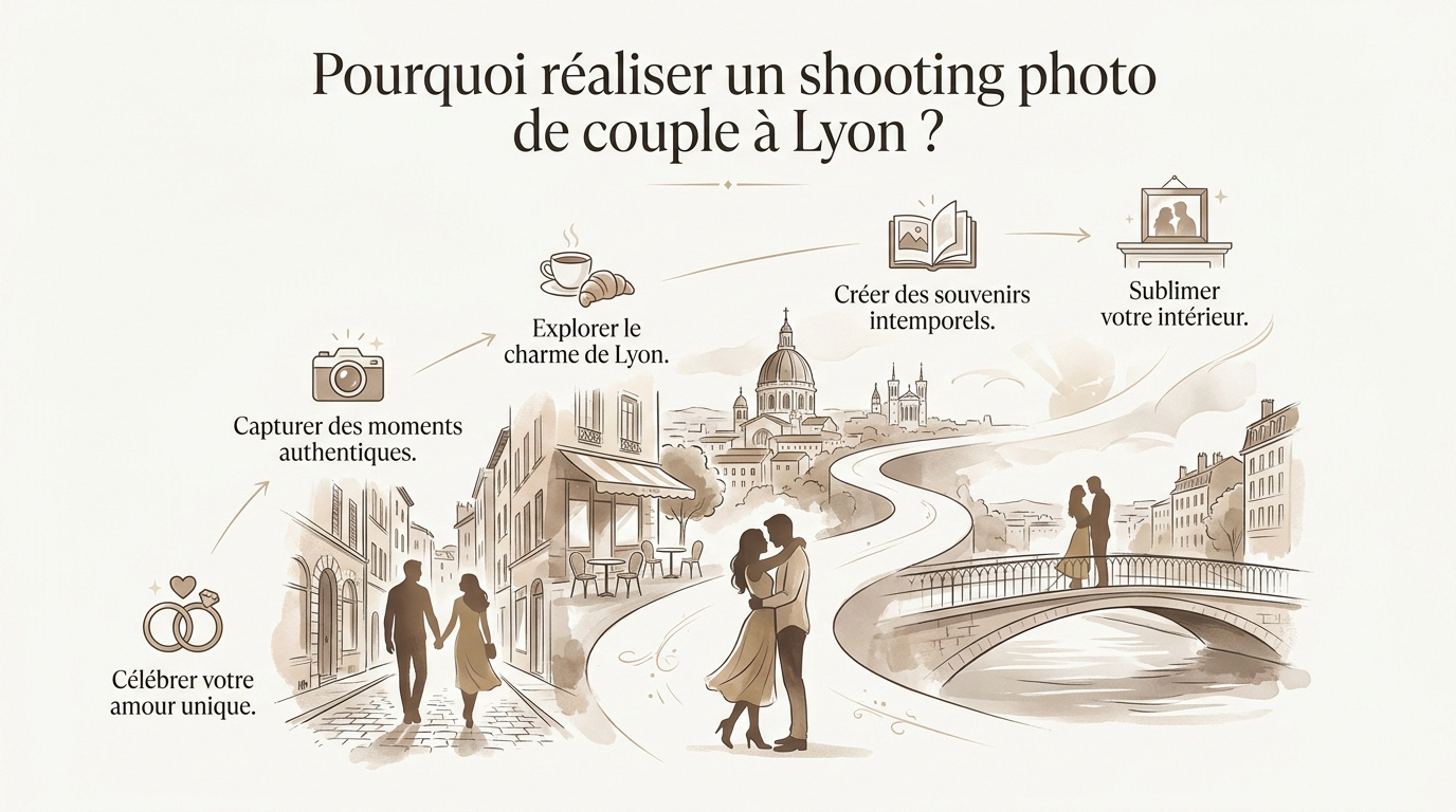 Couple complice lors d'une séance photo à Lyon