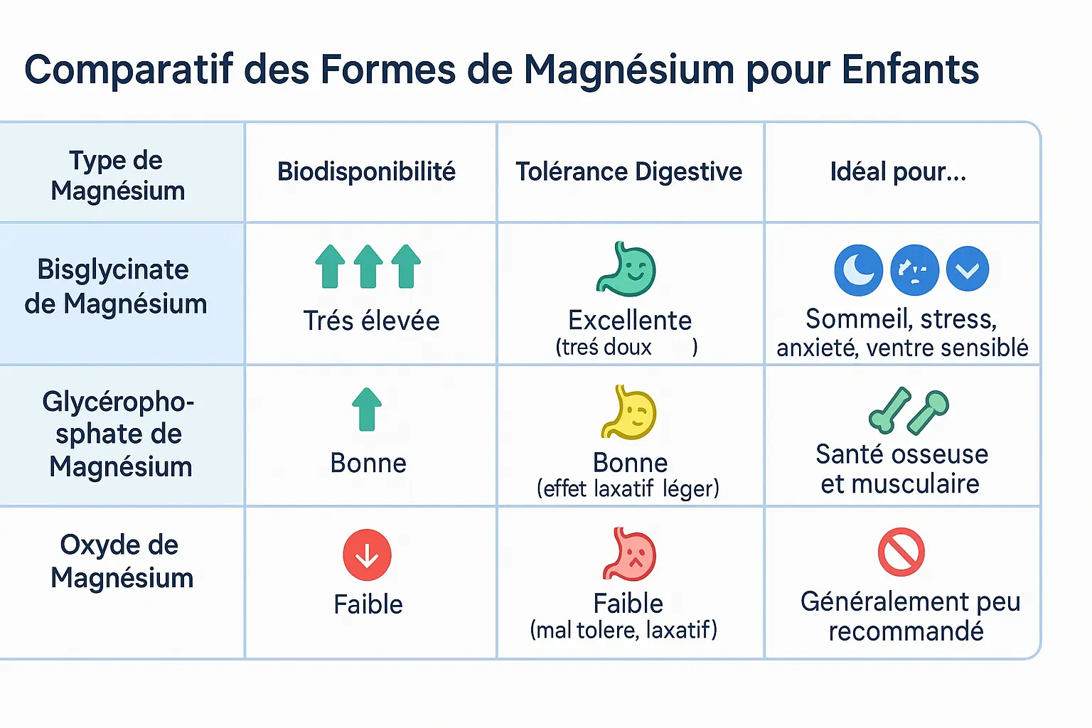 <strong>Comparatif des formes de magnésium pour enfants</strong>