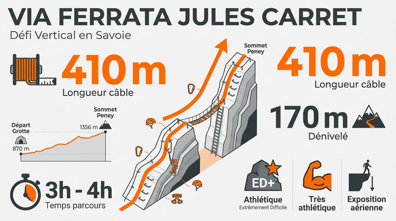 Vue aérienne de la via ferrata Jules Carret et de la falaise du Peney en Savoie