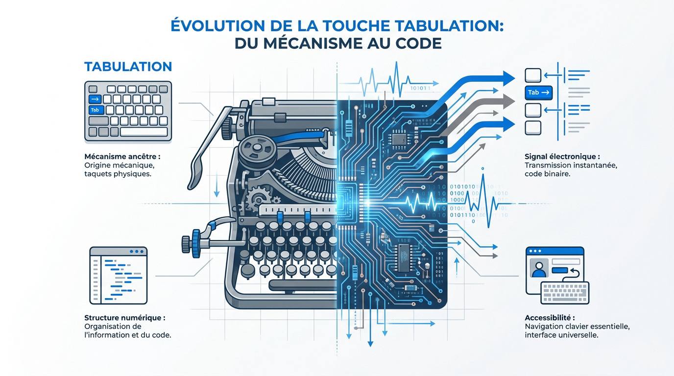 Évolution technique de la touche tabulation du mécanisme au code