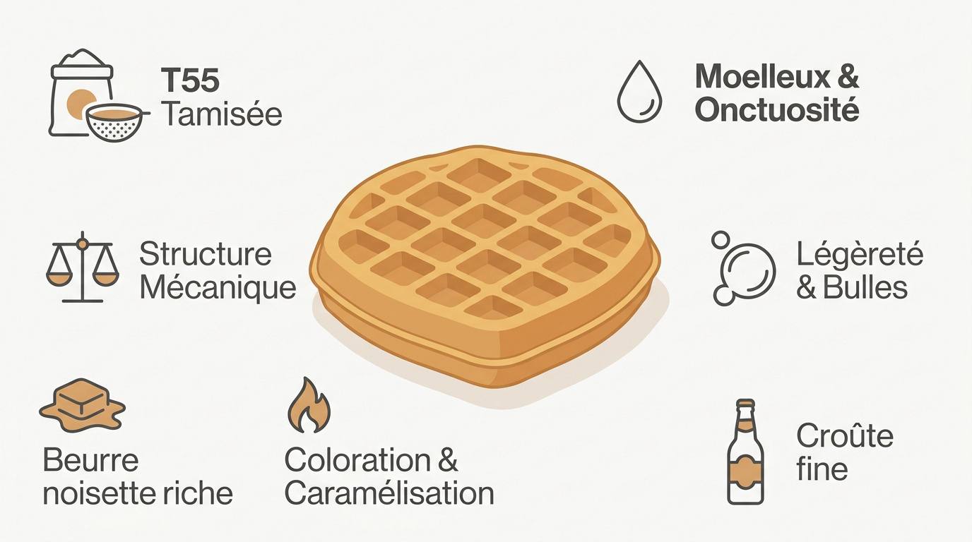 Infographie des ingrédients essentiels pour réussir une recette gaufres croustillantes