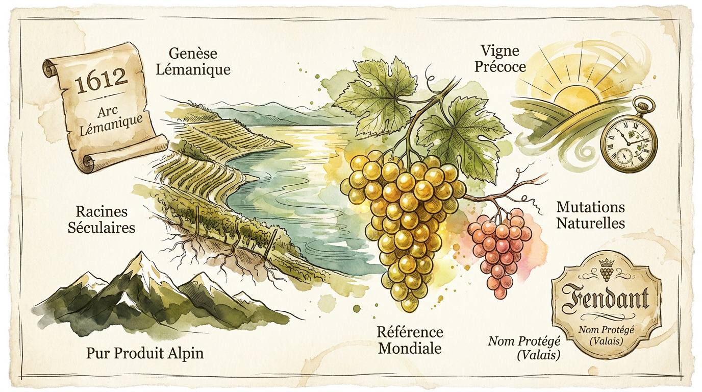 Grappes de chasselas doré mûrissant au soleil sur un cep de vigne