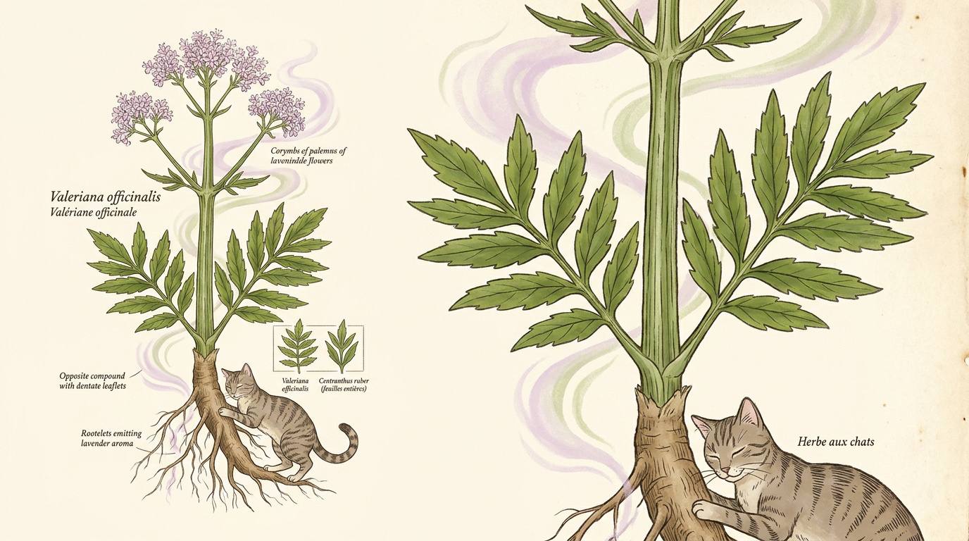 Fleurs de valériane officinale en corymbes blanc rosé dans la nature