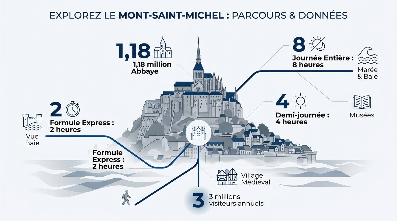 Infographie des parcours de visite et durées conseillées au Mont-Saint-Michel