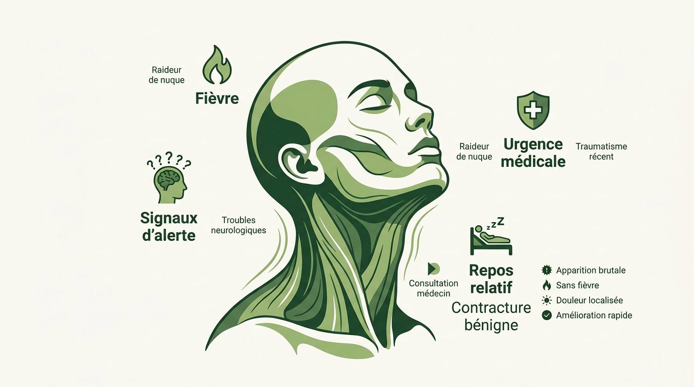 Schéma anatomique des cervicales et zones de tension musculaire lors d'un torticolis