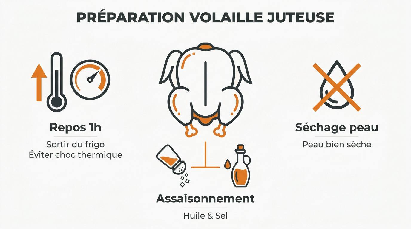 Préparation d'un poulet rôti avec sel et huile d'olive