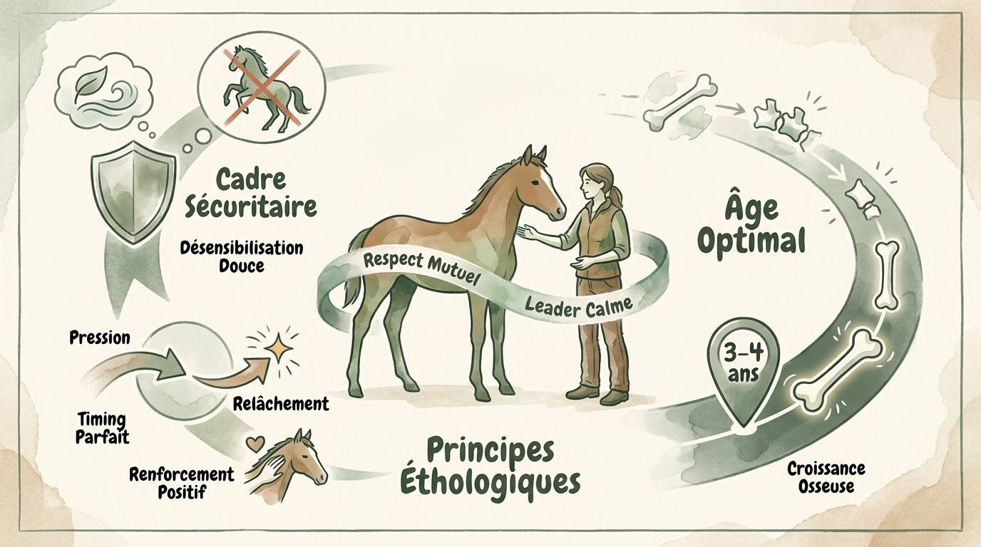 Principes du débourrage éthologique et communication au sol avec le jeune cheval