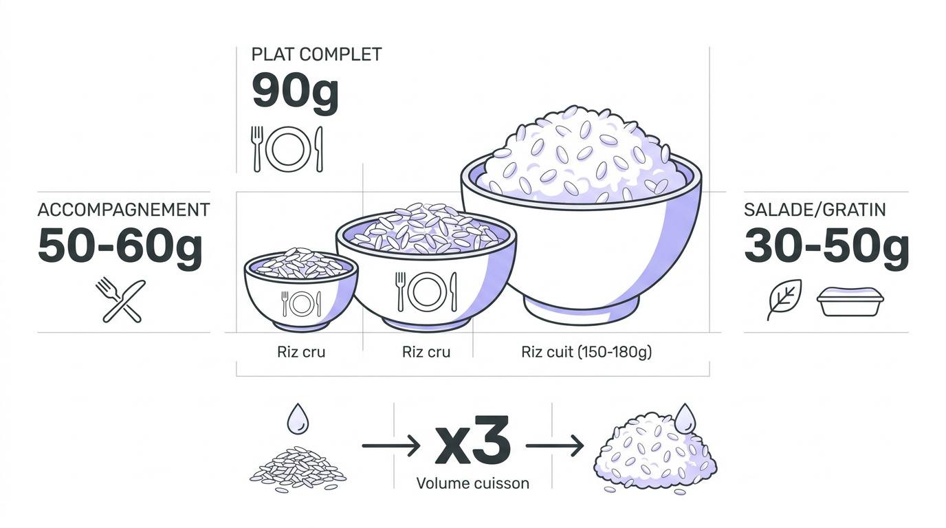 Tableau récapitulatif des dosages de riz cru par personne selon le type de plat