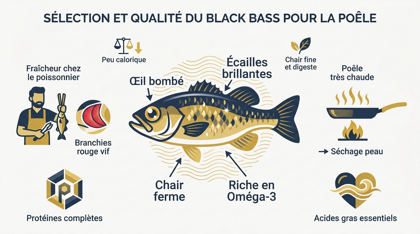 Black bass frais aux écailles brillantes prêt pour la préparation culinaire