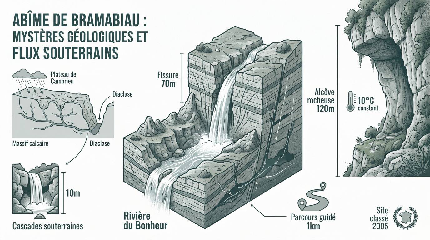 Vue géologique de l'abîme de Bramabiau et passage de la rivière du Bonheur