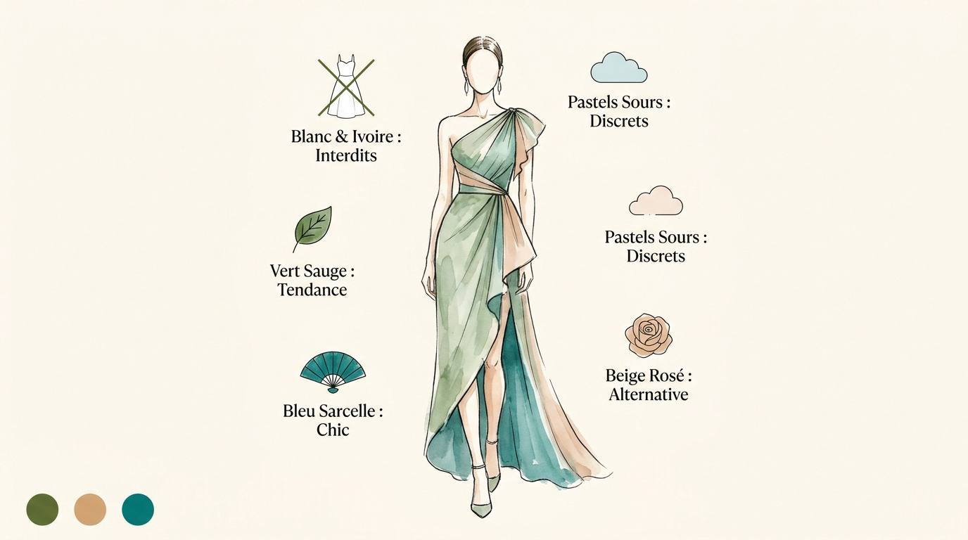 Tendances couleurs 2026 pour tenues d'invitée de mariage