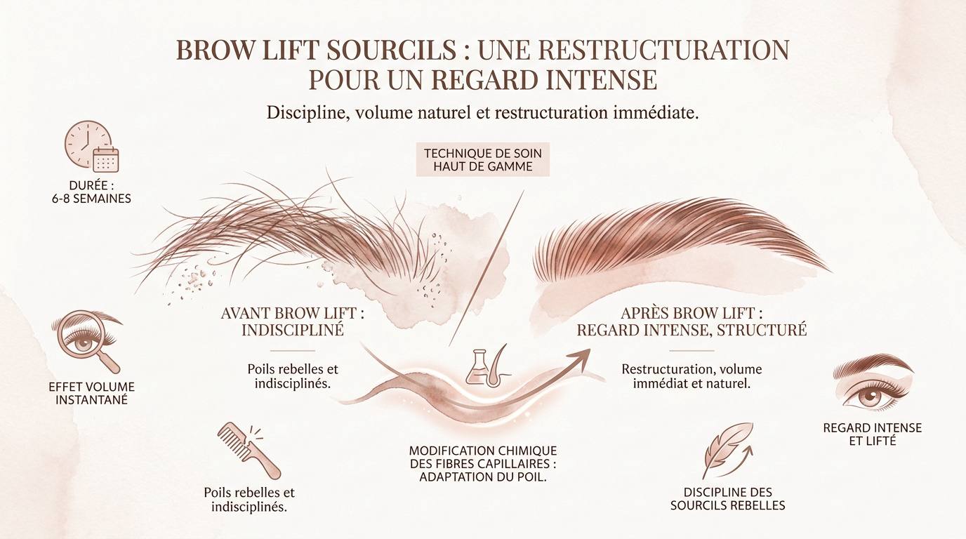 Résultat d'un brow lift sur des sourcils restructurés