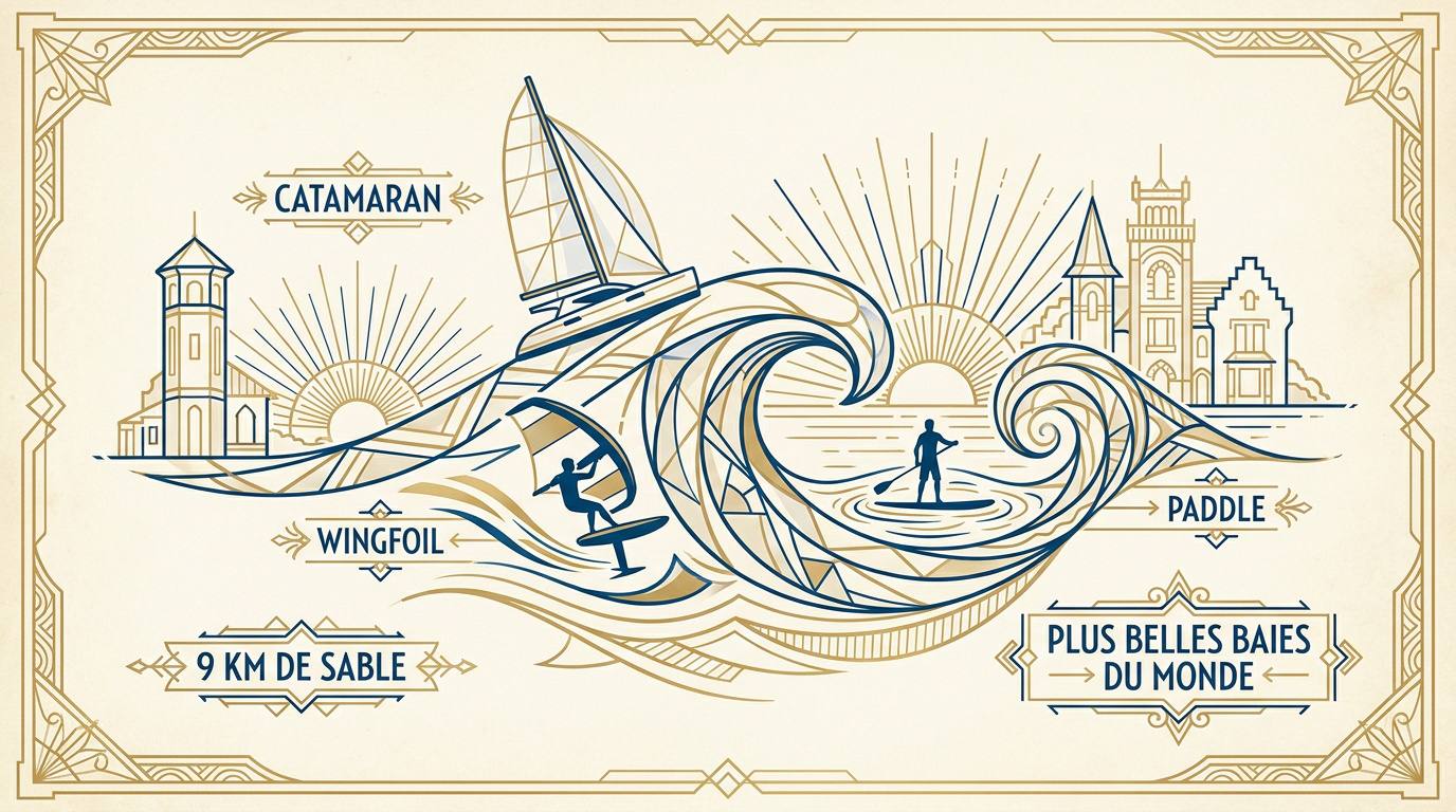 Navigation en catamaran dans la baie de La Baule face aux villas art déco