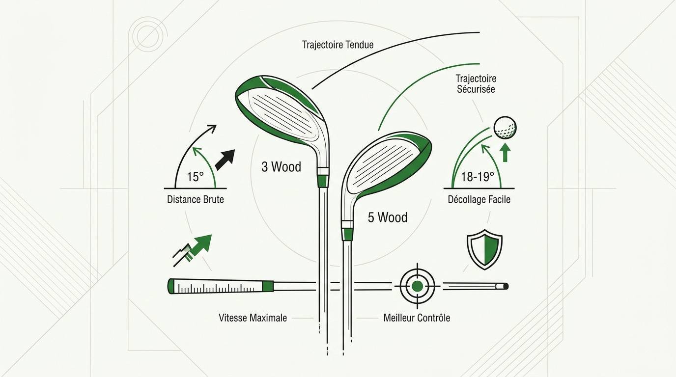 Analyse technique des têtes de bois 3 et bois 5 sur fairway