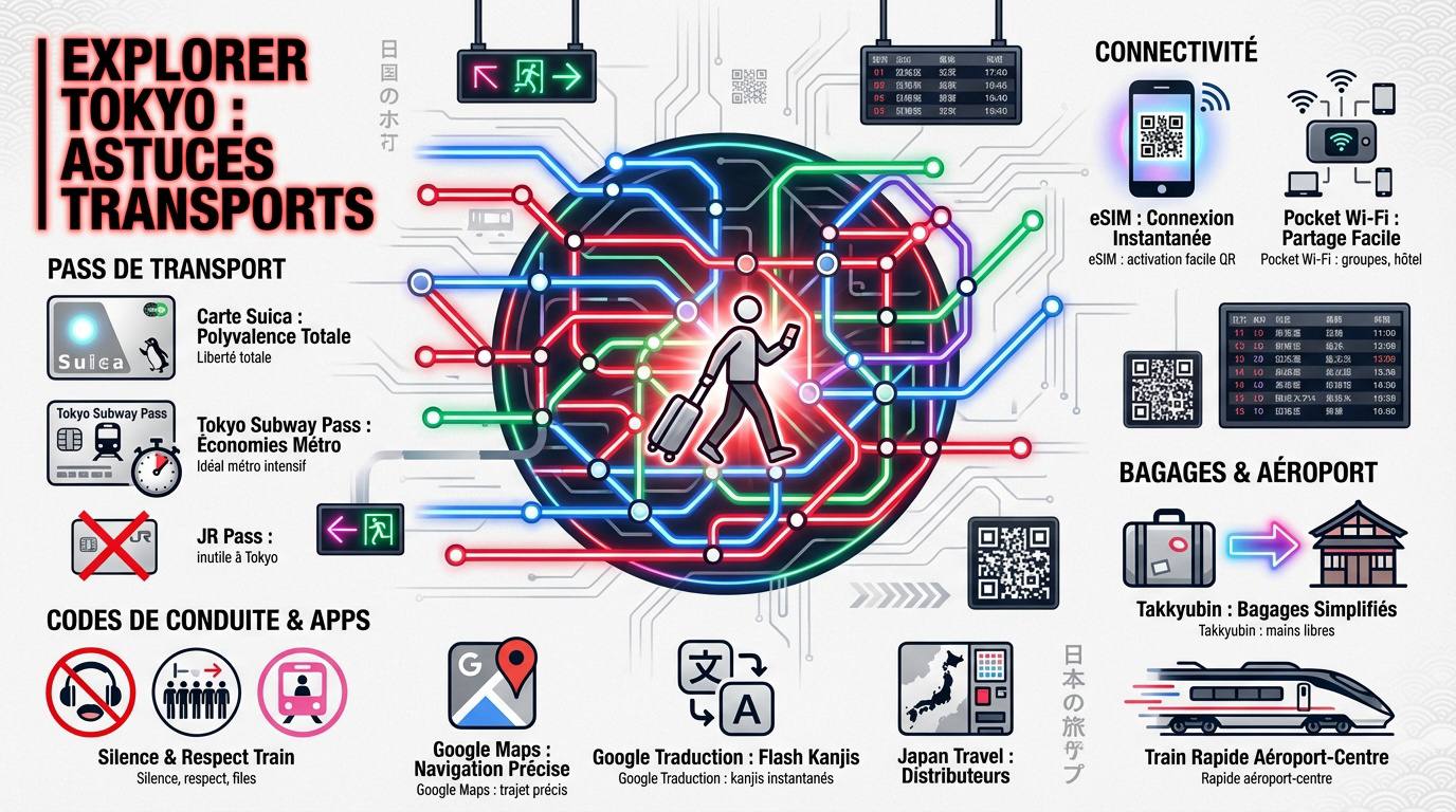 Plan du métro de Tokyo et smartphone affichant un itinéraire de transport