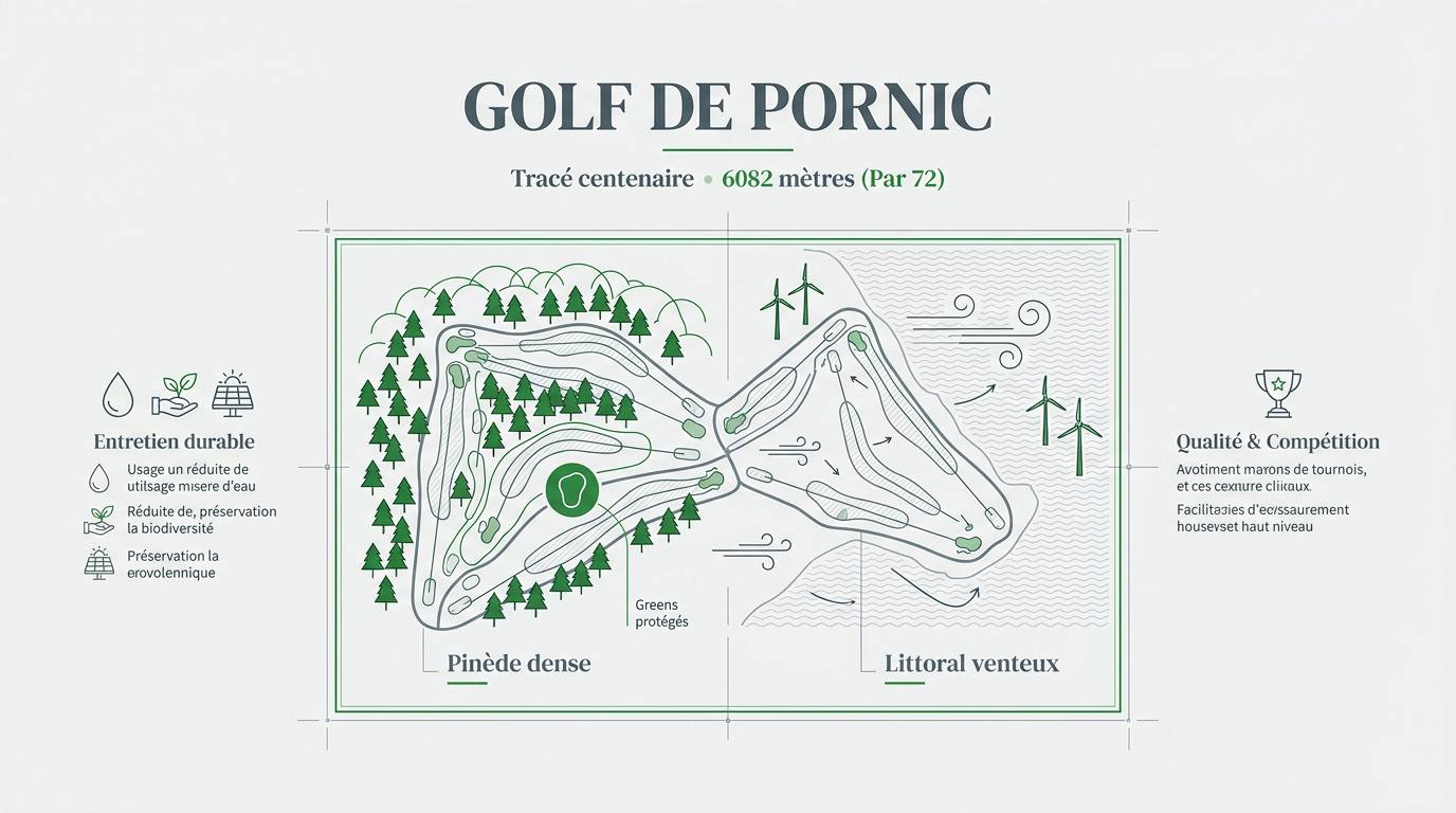 Infographie technique des distances et du tracé du Golf de Pornic