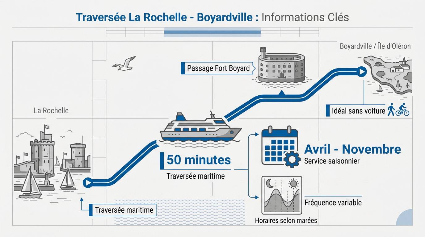 Bateau de liaison maritime entre La Rochelle et Boyardville passant devant le Fort Boyard