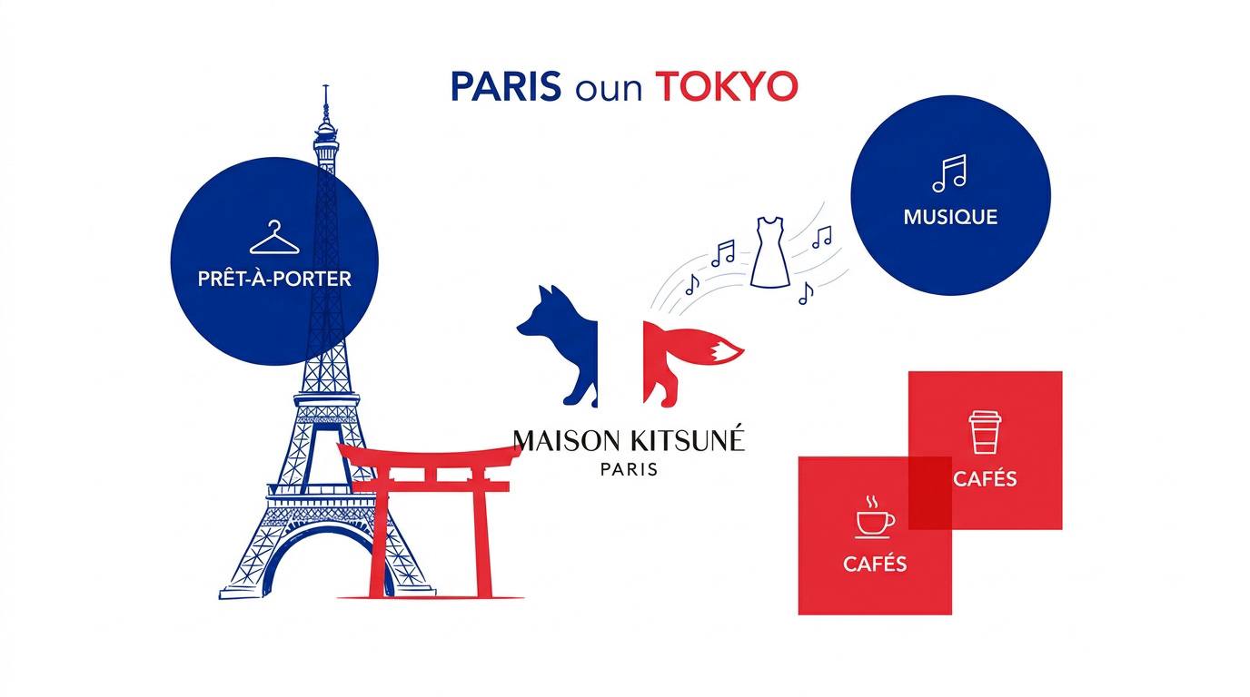 Boutique Maison Kitsuné mêlant design parisien et épure japonaise