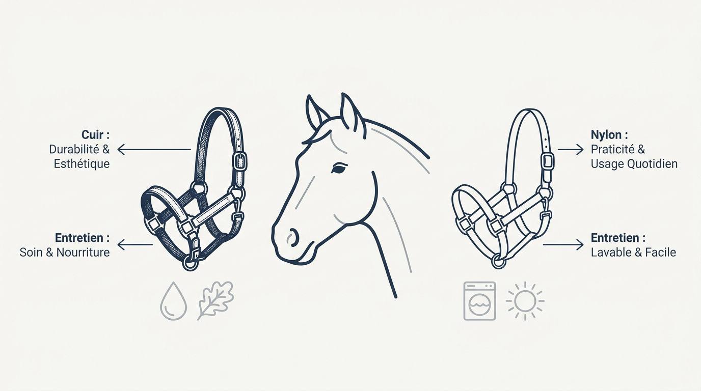 Comparaison entre licol cuir et nylon