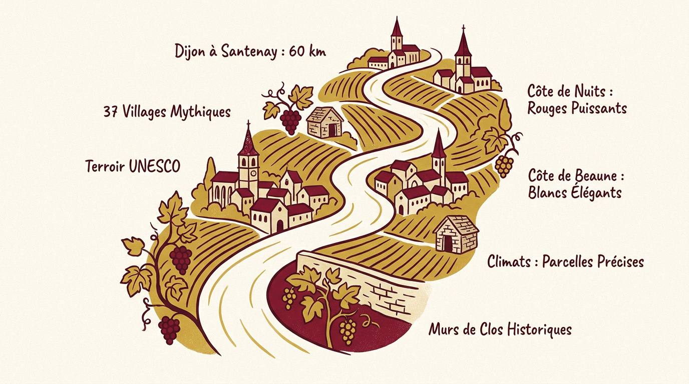 Vignobles de la Route des Grands Crus en Bourgogne sous une lumière automnale